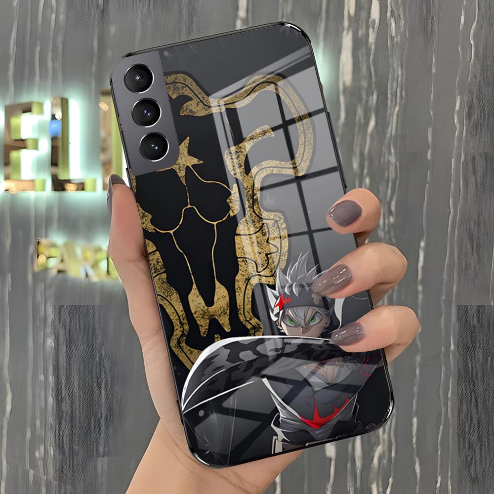

B-Black C-Clover Anime Phone Case For Samsung S26 S25 Plus S20 S20 Plus S22 Ultra S23 FE S21 Plus S21 Ultra Glass Cover Samsung S24 Plus
