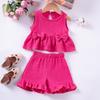 Toddler Girls Muslin Cotton Suits Solid Bow Vest+Shorts 2pcs Clothes Sets Sleeveless Cute Casual Baby Girls Outfits