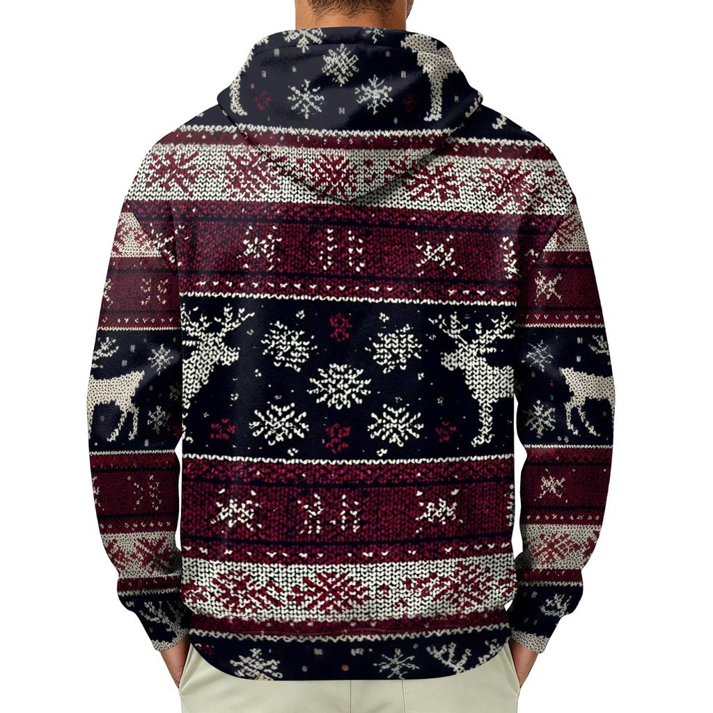 Men's Long Sleeve Hooded Sweatshirt with Christmas Print for Casual Holiday Wear