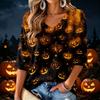Women's V-Neck Halloween Print Lightweight Blouse for Spring and Summer