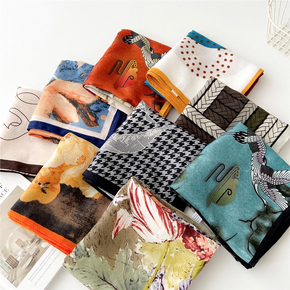 Versatile Women's Silk Cotton Linen Scarf: Fashionable Square Neck Accessory for Spring to Autumn