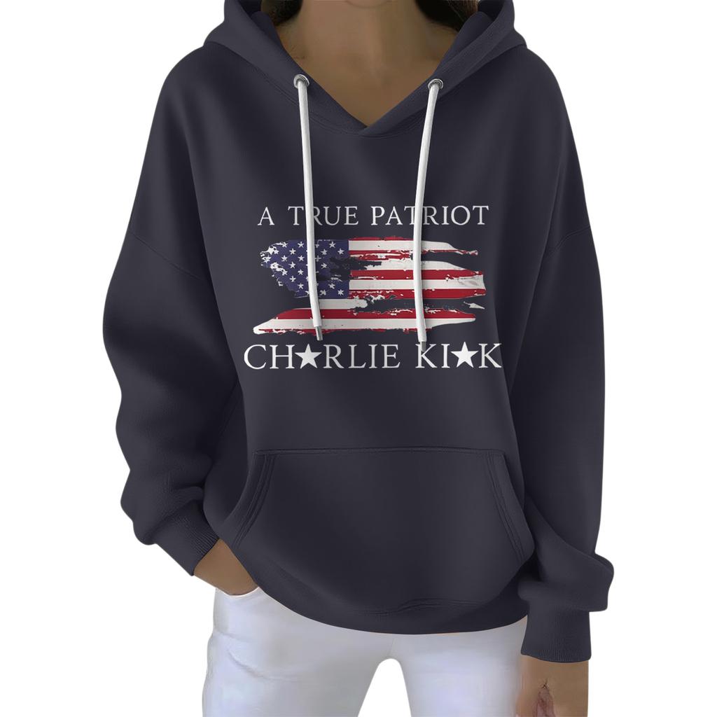 Ladies' Loose And Comfortable Drawstring V-neck Long Sleeved Printed Sweatshirt