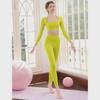 Fato de Yoga Feminino de Alta Elasticidade e à Prova de Choque: Top de Renda de Manga Comprida & Calças de Cintura Alta com Efeito Levanta Bumbum
