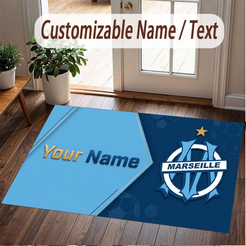 Benutzerdefinierter Teppich Olympique Marseille FC Muster Druck Name Text Weicher Rutschfester Boden Teppich für Zuhause Innen Dekoration
