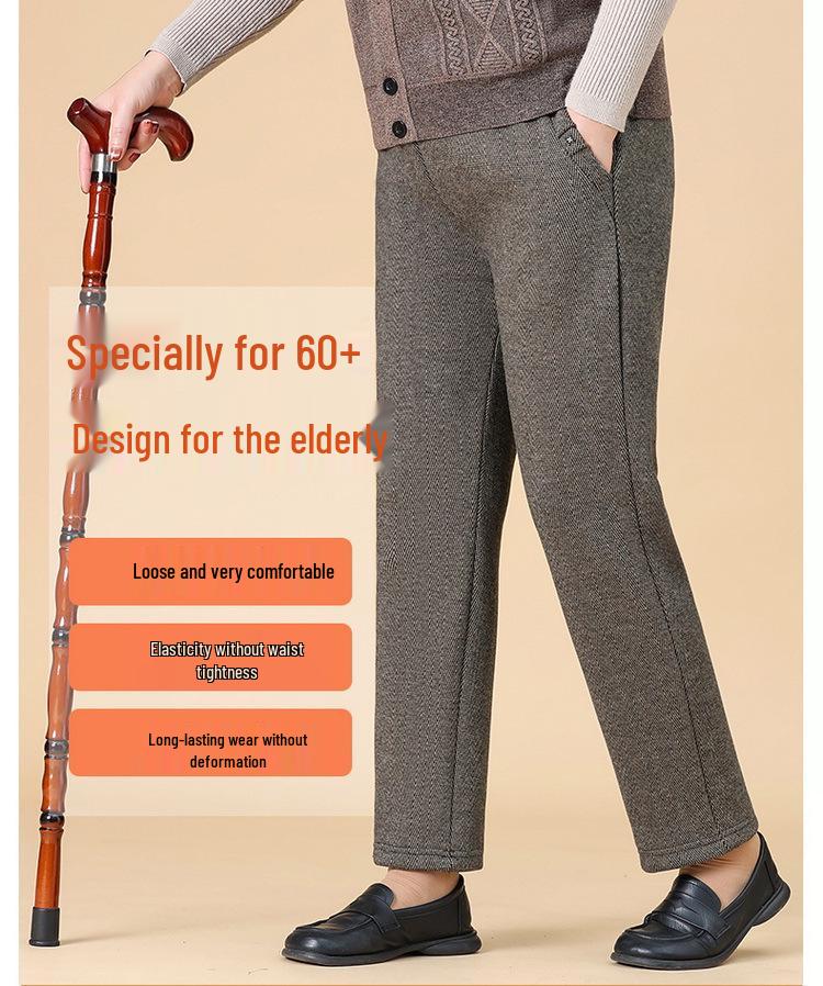 High-Waisted Fleece-Lined Women's Winter Pants - Straight Leg, Elastic, Casual, for Middle-Aged & Elderly 