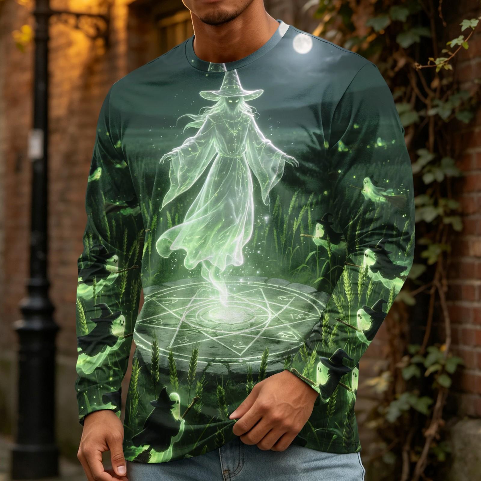 Men s Halloween Printed Crewneck Long Sleeve Top Casual Loose Fit XXXL