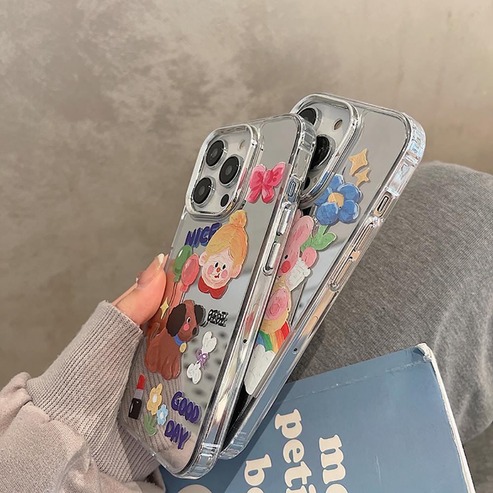 Cute Rabbit Cartoon Bear Αστεία επιστολή μακιγιάζ με καθρέφτη Αδιάβροχη θήκη τηλεφώνου για iPhone 14 11 12 13 Pro Max Μαλακό πίσω κάλυμμα