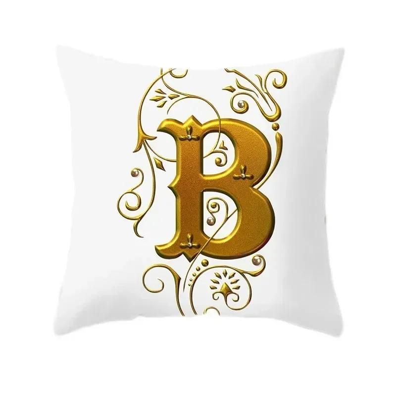 45*45Cm European Gold 26 Letters Pillowcase Digital Printed Peachskin Home Texile Pillowcase Home Decorative Sofa Cushion Cover