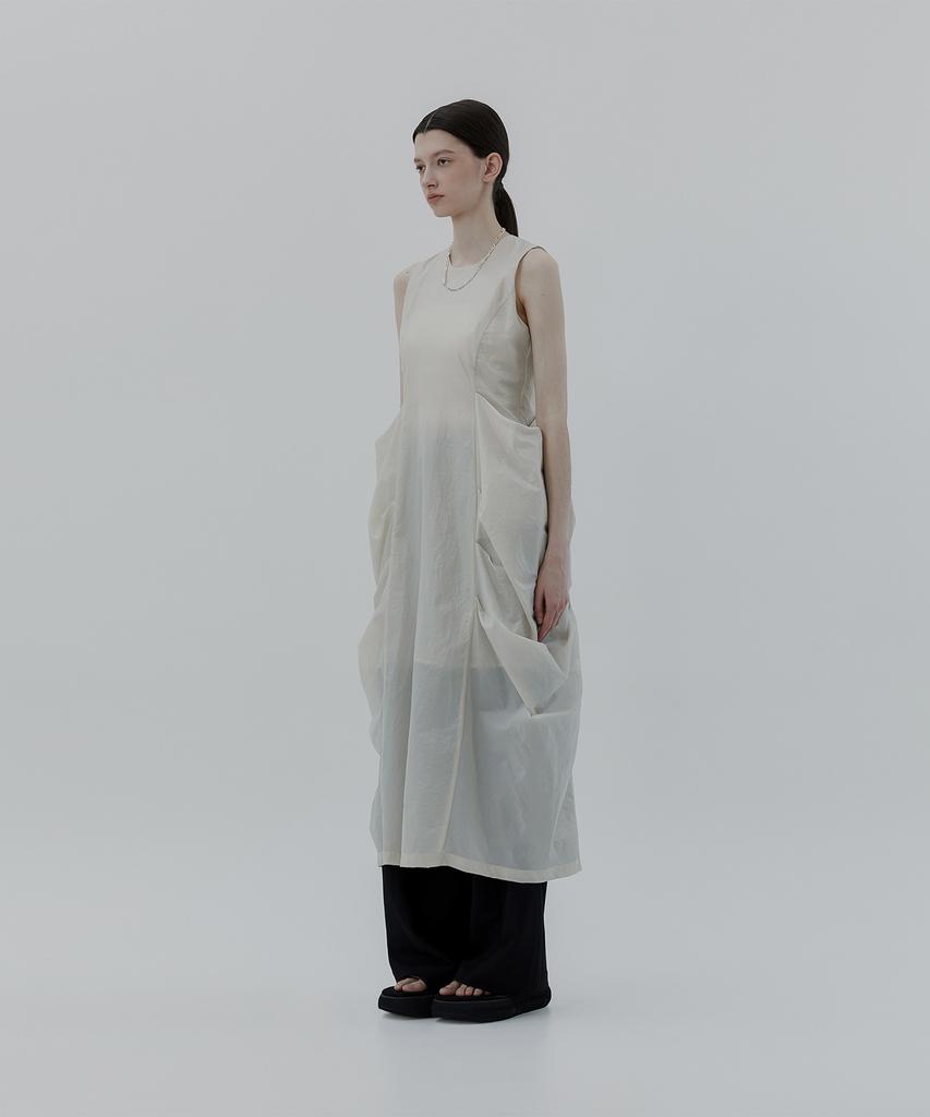Teulimingbeodeu Drape Pocket Sleeveless Dress [ Cream ]