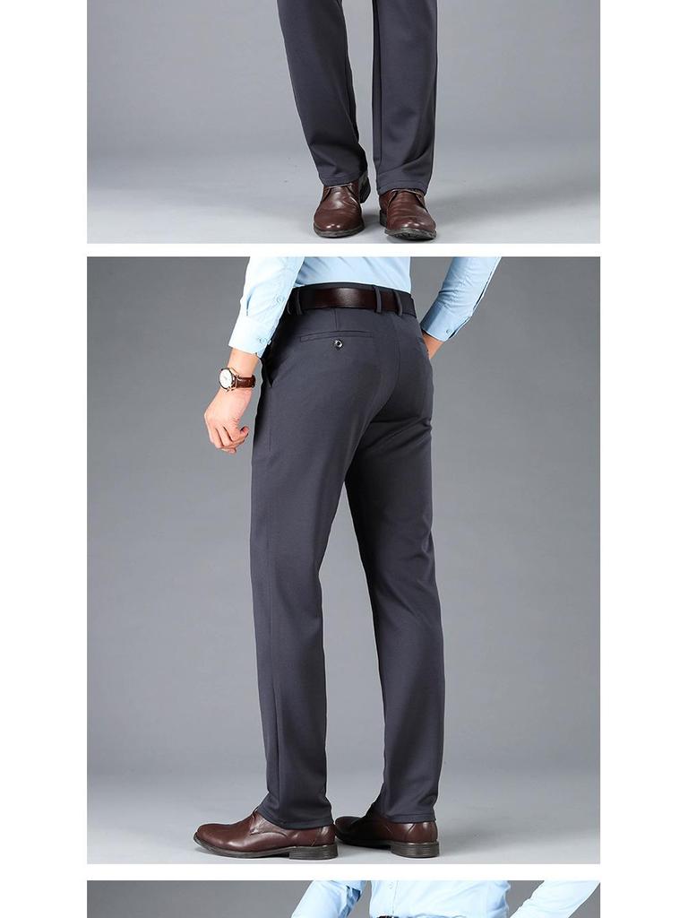 Men's Elastic Knit Straight-Leg Casual Trousers for Spring, Autumn, and Winter