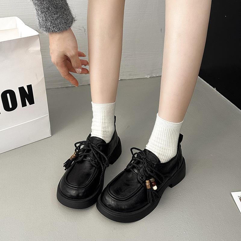 Flat bottom lace-up women's shallow mouth small leather shoes autumn new retro British style Japanese jk single shoes women