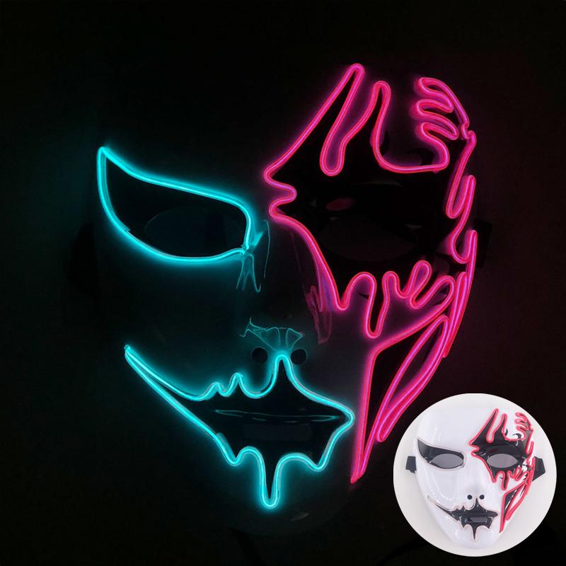 LED Ręcznie malowana Maska Halloween Karnawał Bal maskowy Cosplay Horror Akcesorium Męska Maska Dziwna Maska na twarz Świecąca Maska Disfraz