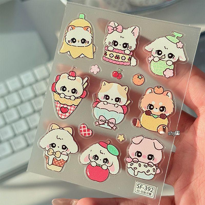 6D Cute Cartoon Cat Nail  & Phone Decor Stickers - 3D Embossed DIY Cat Maid