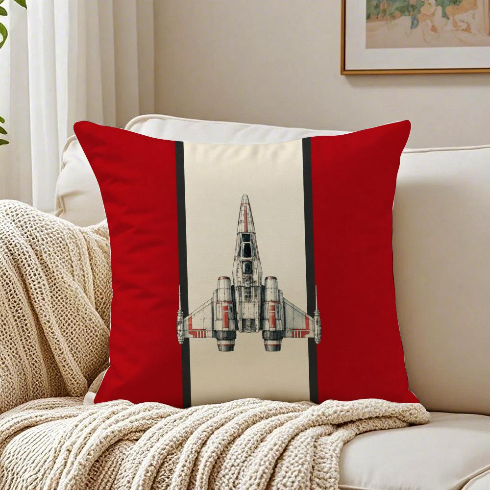 Star Plane Fighter Beige Linen Cushion Cover Organic Short Plush Cushion Covers Machine Washable Wrinkle-Resistant Soft Durable