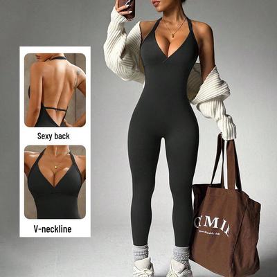 European & American Style Solid Color Women's Fitness Yoga Jumpsuit