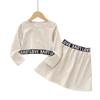 Korean Style 2-Piece Set: Round Neck Lettered Top & Pleated Skirt for Girls