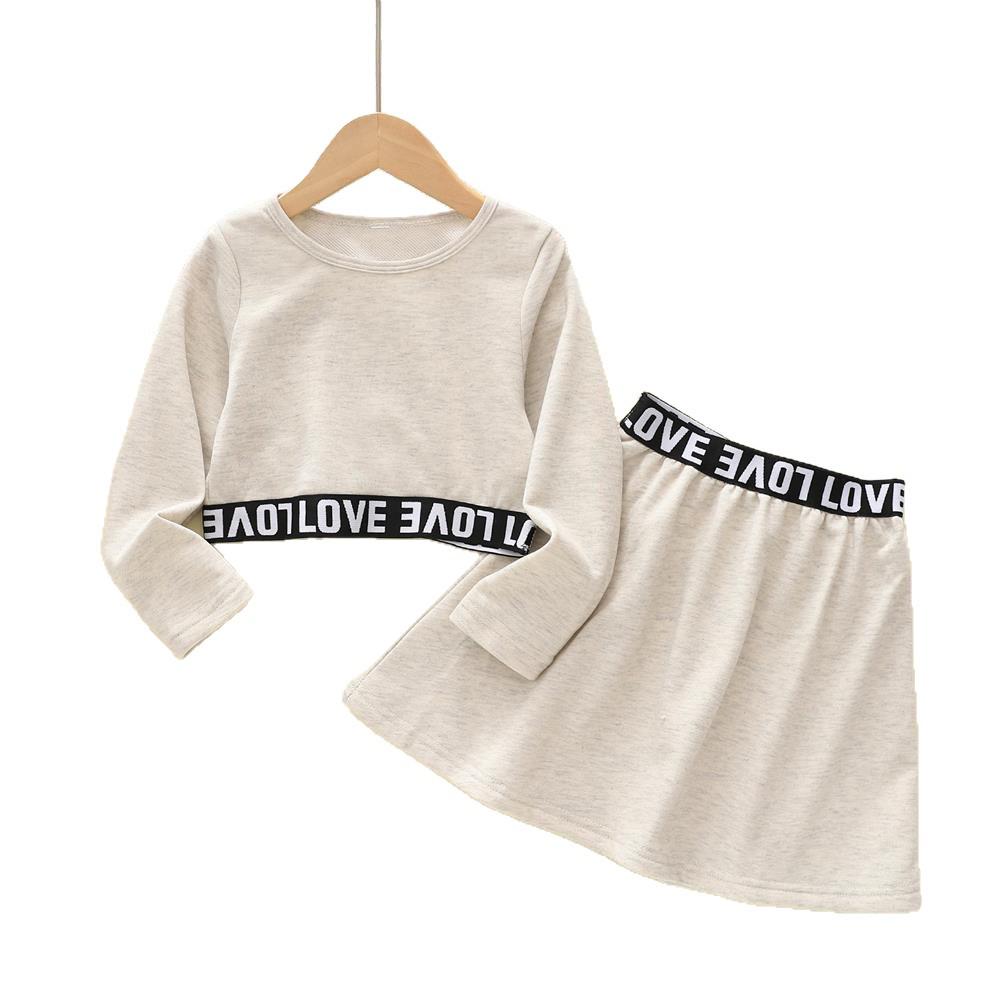 Korean Style 2-Piece Set: Round Neck Lettered Top & Pleated Skirt for Girls