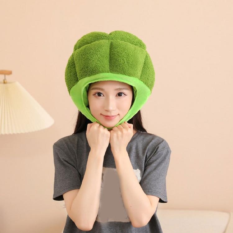 Green Brokkoli Headgear Plush Brokkoli Hat Novel Funny Brokkoli Caps Photography Props Halloween Party Cosplay Costume