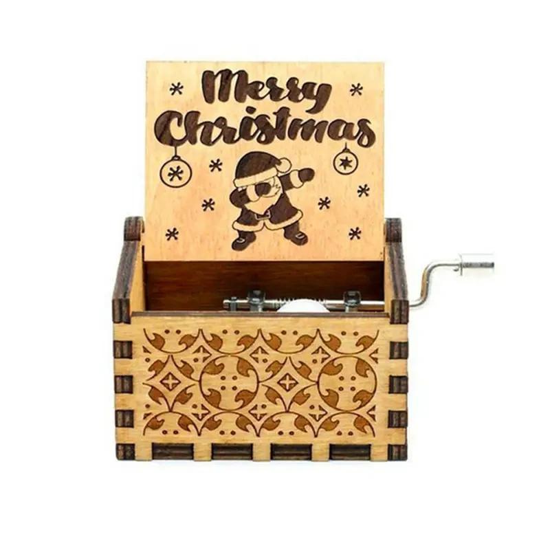 Wooden Hand Crank Music Box Anime Theme Halloween Merry Christmas Decoration Home Christmas Birthday Gift