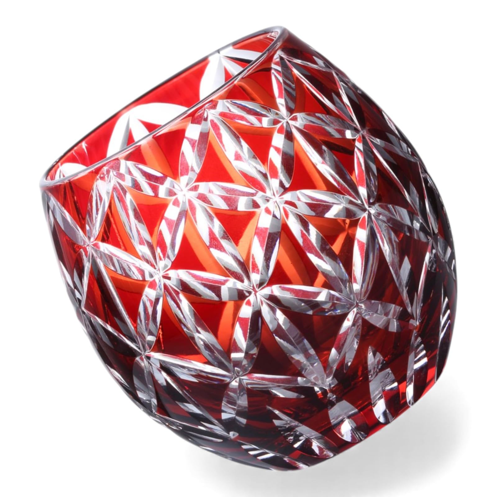 

Dinner Luxe Cut Glass Diamond Kouga Takumi-fu Egg-Shaped Cup, 6.9×8.9cm, 350cc, Pattern, Red, PNO.332937