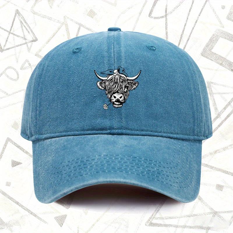 pc Retro Washed Hat with Scottish Highland Cattle Mens And Womens Solid Baseball Cap Suitable for All Seasons Ideal Gif