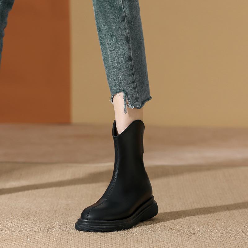 thick-soled Martin boots women's soft leather Chelsea boots women's flat-soled short boots autumn and winter single boots thin boots casual versatile