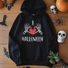 2025 European Fashion Skull & Heart Print Women's Halloween Hoodie with Pocket