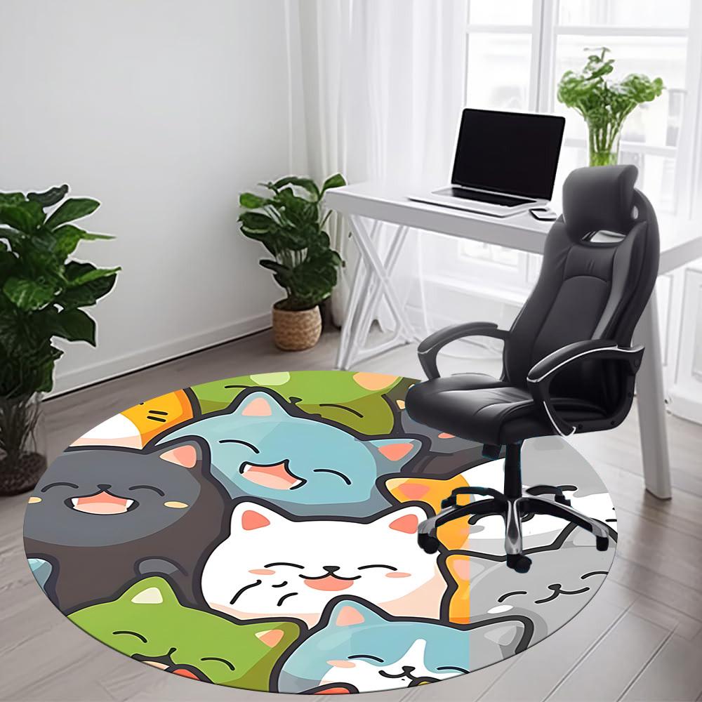 1pc Cats Kitten Office Round Area Rug, Mat Suitable ForOffice, Under Office Chairs Bedroom Living Room Home Decor, Room Deco