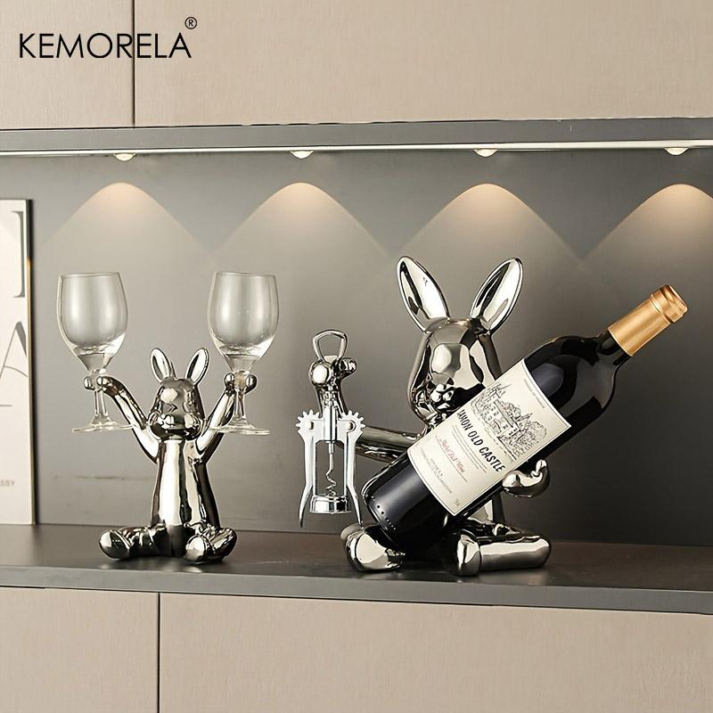 Creative Wine Rack With Bottle Opener Ceramic Cartoon Ornaments Home Ornaments Cute Storage Rack Home Kitchen Bar Decoration