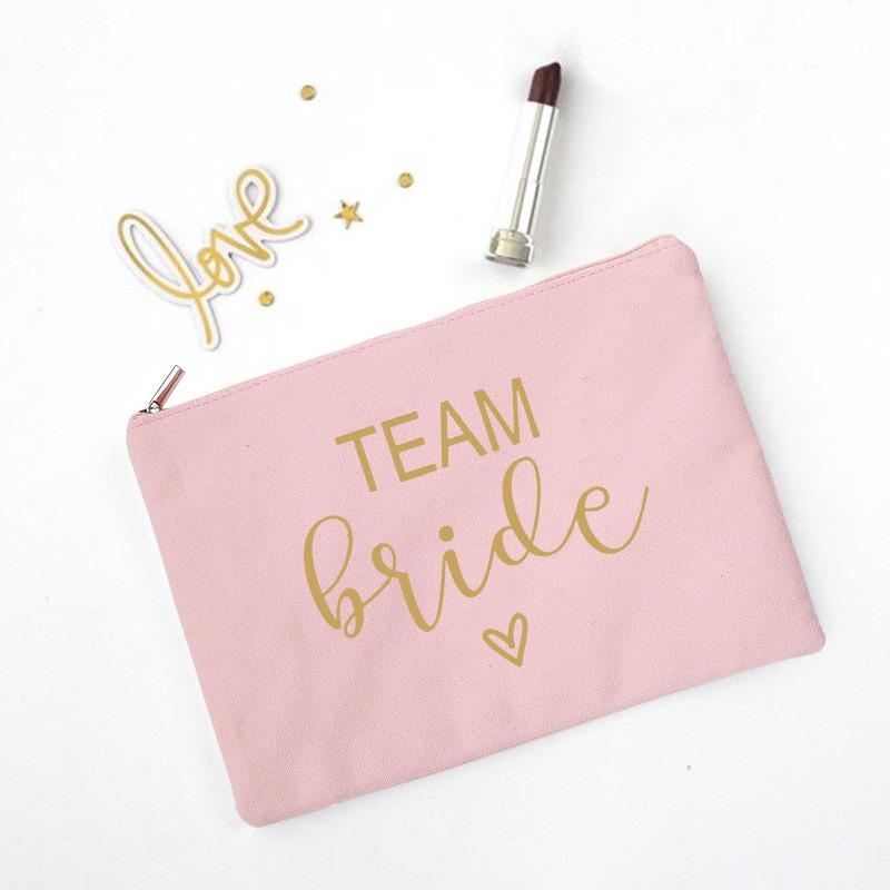Team Bride Makeup Bag Bachelorette Party Cosmetic Bags Bridesmaid Toiletries Organizer Female Storage Make Up Case Wedding Gifts
