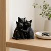 Artistic Cat Sculpture 3D Printed Black Figurine, Three Hugging Geometric Statue, Durable Ornament Modern Animal Shape for Home Office Bookshelf