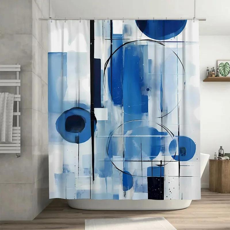 Blue abstract art shower curtain waterproof and mildew proof bathroom curtain modern simple home decoration shower curtain