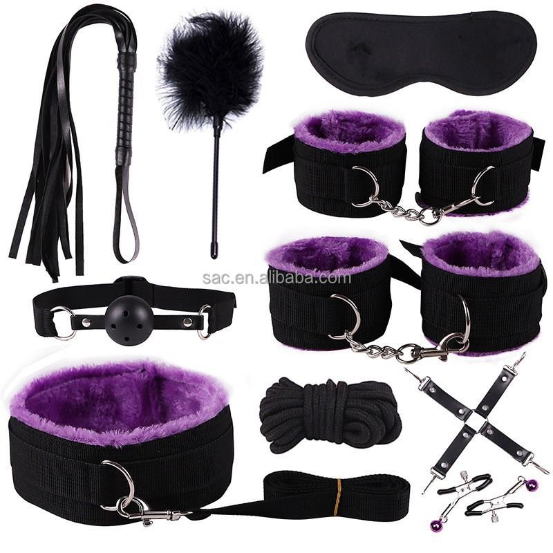 SacKnove Adult Sex Toys Couples 10 PCS Suit Soft Nylon Furry Restraints Whip Play Bdsm Handcuffs Kit Bondage Set for Sm Game