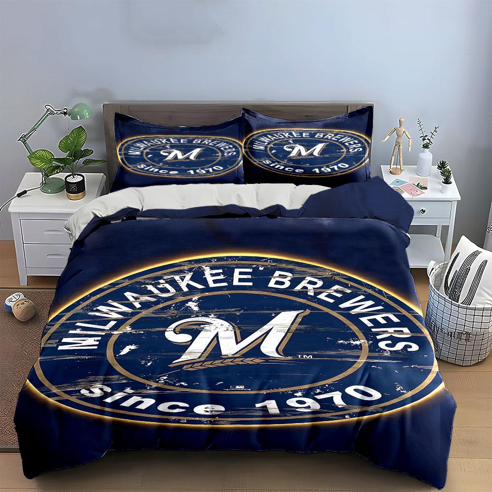 "Milwaukee Brewers Logo Bedding Design" Print Bedding Set Duvet Cover Pillowcases (1* Duvet Cover 2* Pillowcases Do Not Include Comforter)