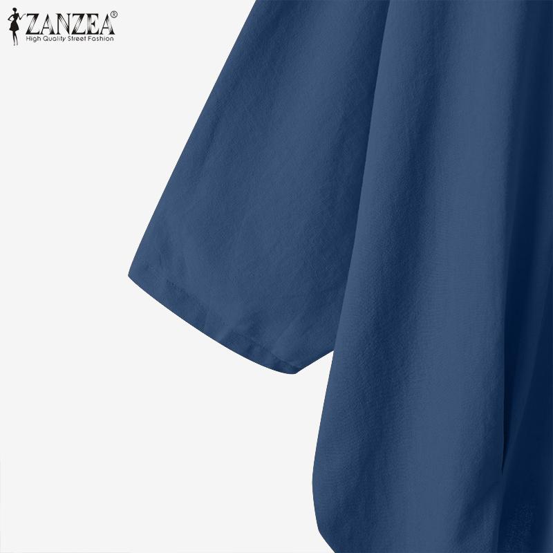 ZANZEA Women Summer Doll Collar Loose Casual 3/4 Sleeve Blouse