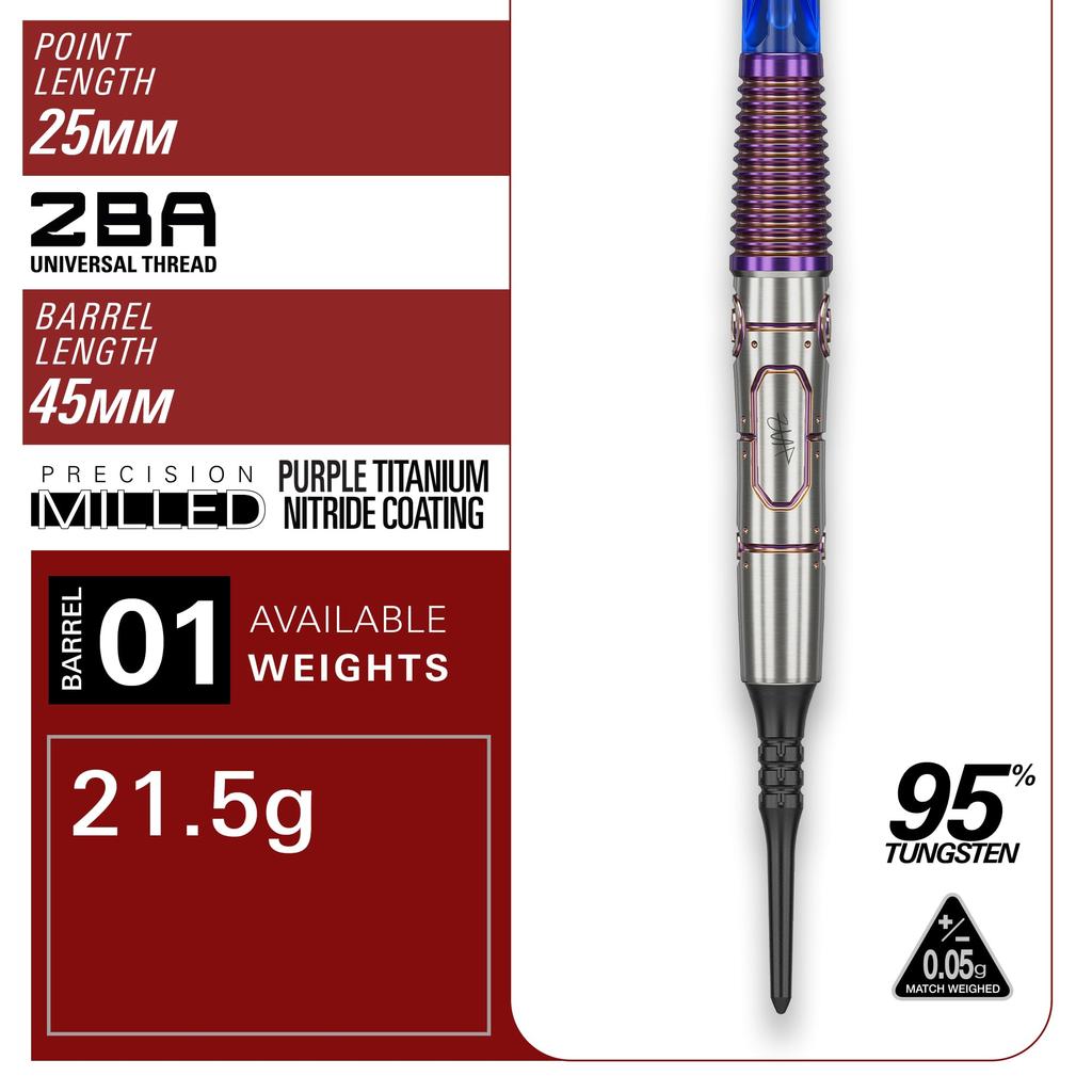 Target Japan Rising Sun G9 95% Tungsten K-Flex 2BA Soft Tip Darts Set, 21.5G | Rising Sun G9 K-Flex No.6 (Shape) Flights and Shafts, Black Pixel Tips