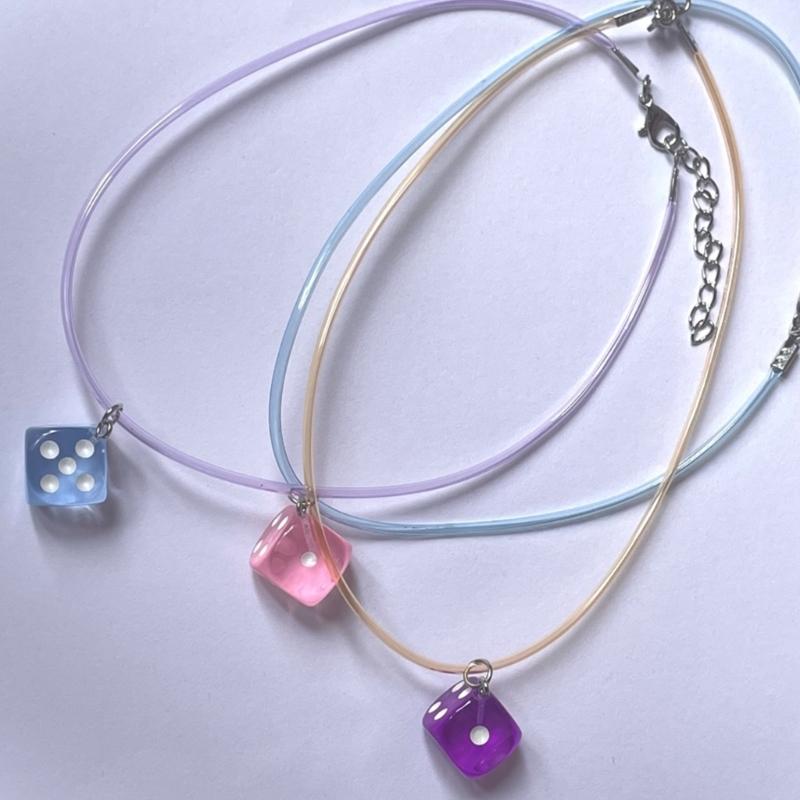 Resin Square Dices Pendant Necklace Party Jewelry Fashion Statement Choker Fashion Simple Adjustable Collar Necklace