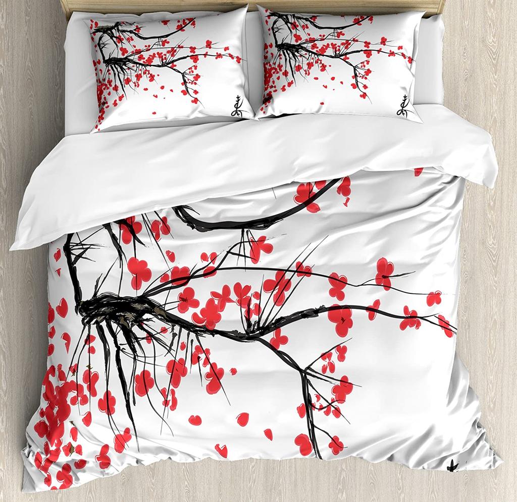 Nature Bedding Set For Bedroom Bed Home Birds Flying Over Twiggy Tree Branches Stylish Au Duvet Cover Quilt Cover And Pillowcase