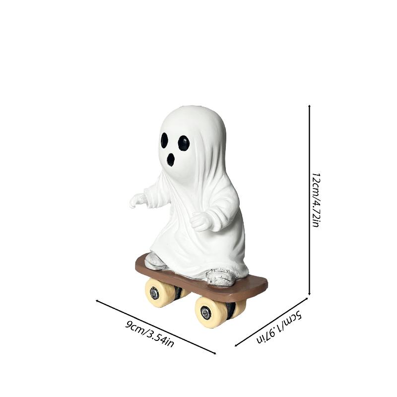 

Halloween Ghost Statues Resin Skateboard Ghost Figurines Spooky Sculpture Home Desktop Decoration