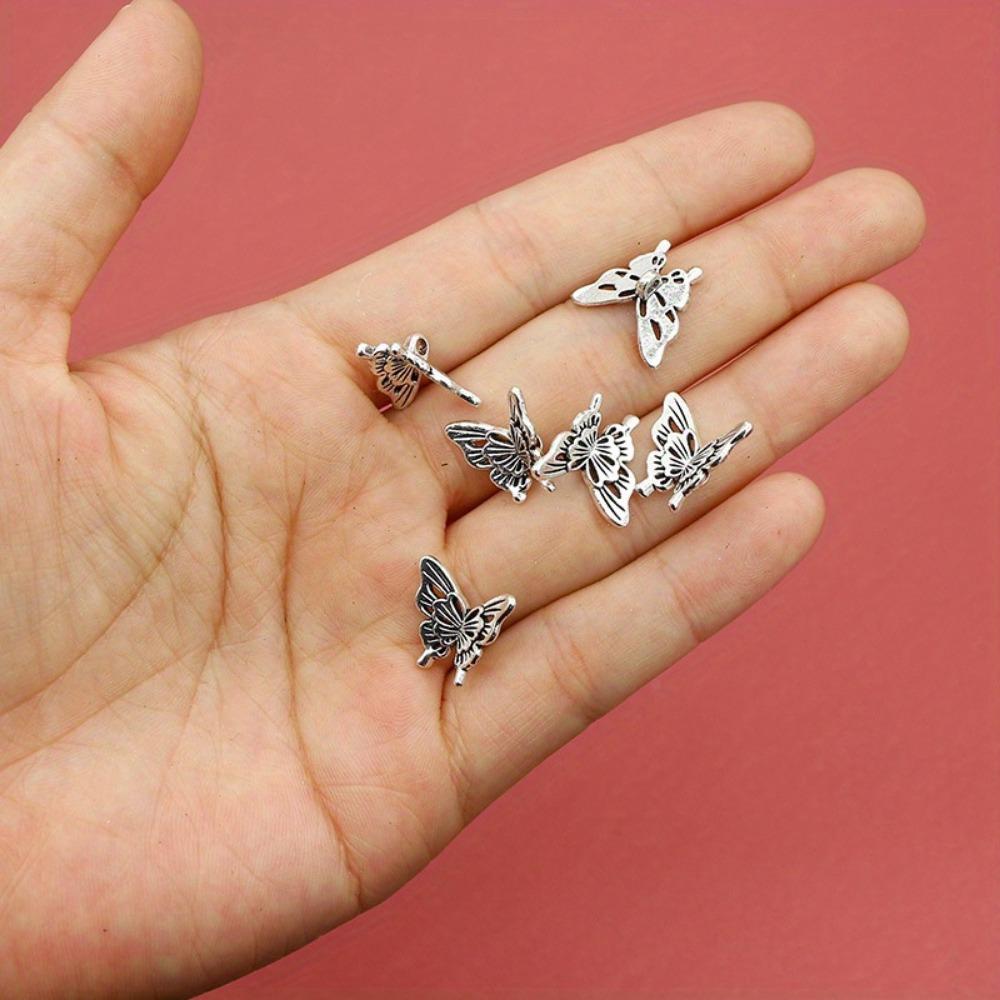 10PCS Silver Butterfly Accessories DIY- Necklace Pendant, Bracelet Bead Decoration, Party Jewelry Decoration Gift