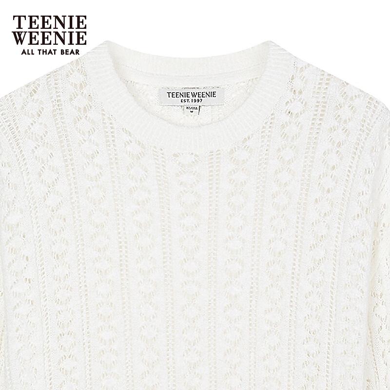 Teenie Weenie Women's 2025 Autumn Round Neck Hollow-out Knit Sweater