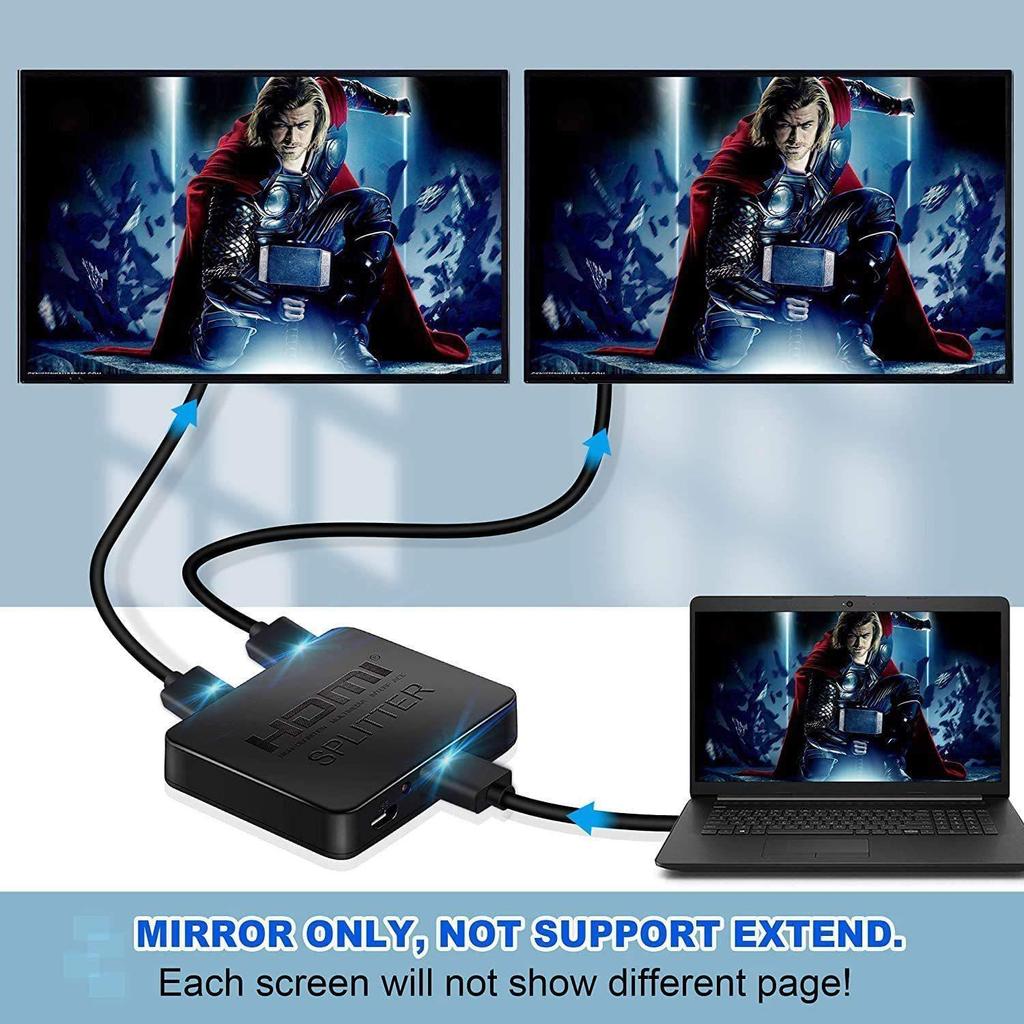 4K HDMI Splitter - 1 Input To 2 Outputs, Mini HDTV Video Mirroring Device