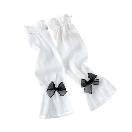 Sheer Mesh Arm Sleeve Tulle Lace Long Fingerless Gloves UV Protection Ice Silk Bowknot Sunscreen Sleeves for Party Outdoor Activities