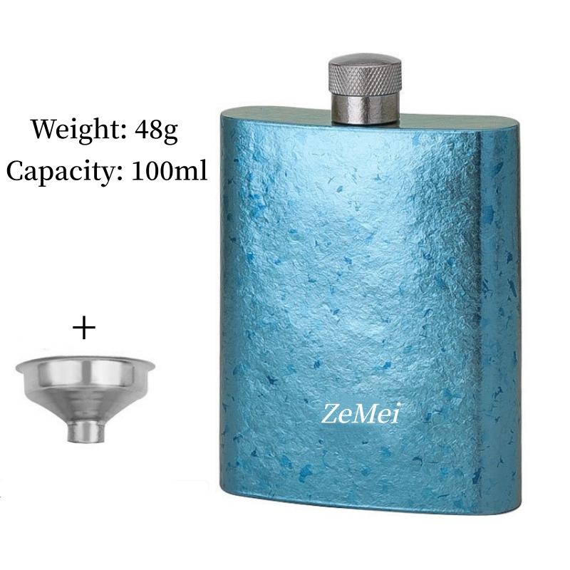 Portable Pure Titanium Hip Flask,3.4oz Spirits Vodka Cup Outdoors Whiskey Hip Flask,Flat Shape Flagon Men Gift Multiple Options