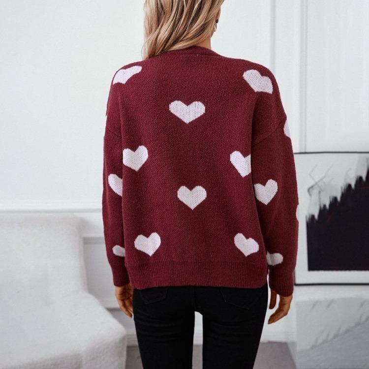 Vintage Autumn Winter V Neck Cardigan Sweater Loose Knitwear Top Long Sleeve