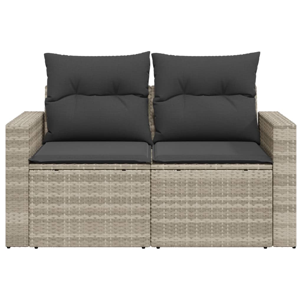 Vidaxl Garden Sofa With Cushions, 2-Seater, Light Grey, Poly Rattan