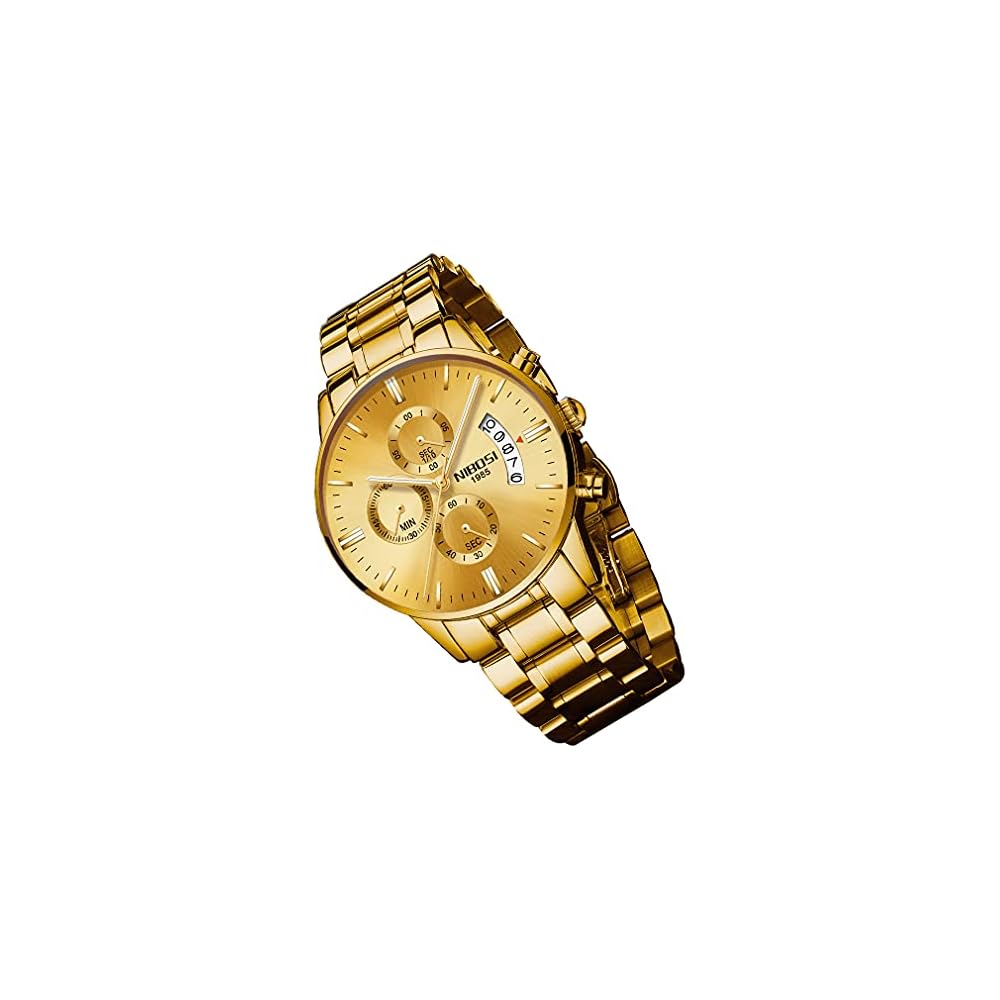 

Men s Big Face Gold Chronograph Watch Analog Business Casual Stainless Steel Band