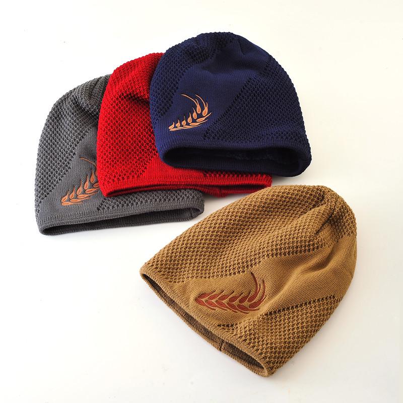 Wheat Embroidery Knitted Woolen Beanie - Warm, Cold-Proof Hat for Men & Women, Perfect for Outdoor Cycling in Autumn & Winter.