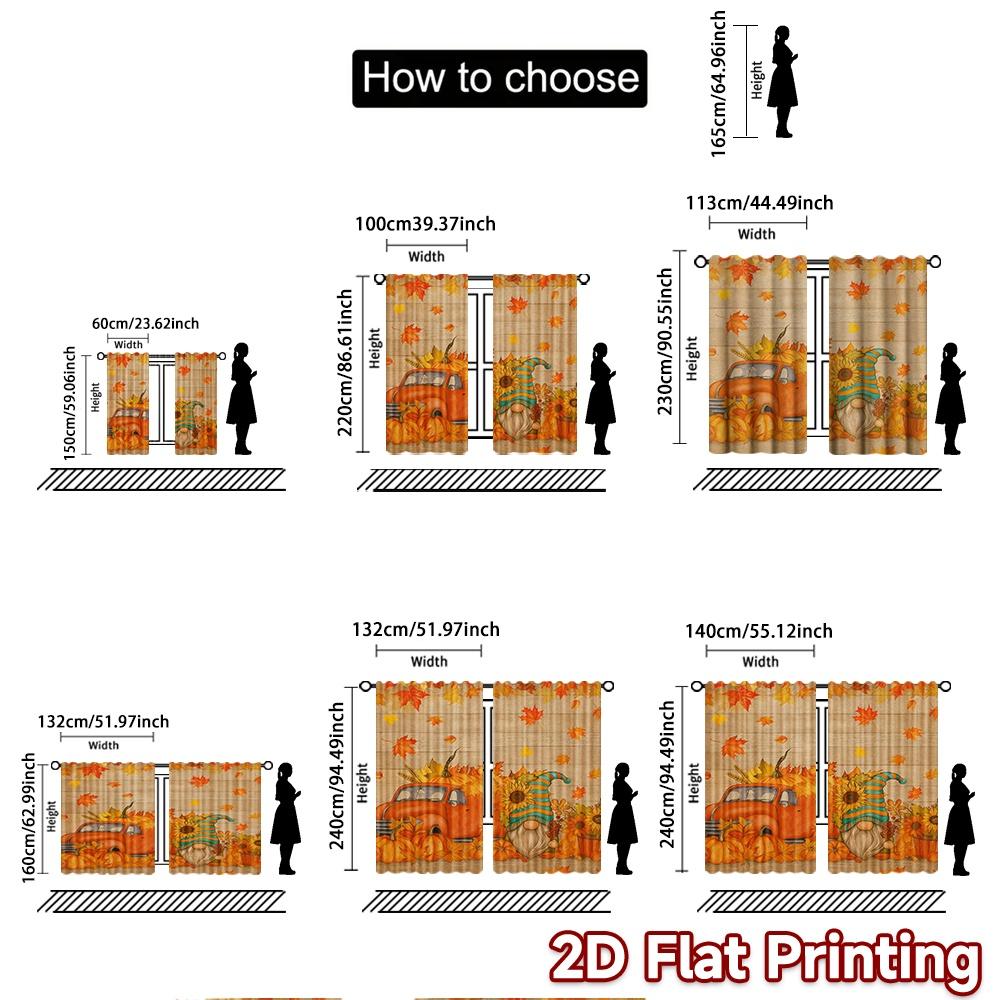 2pcs, 2D FLAT PRINTING Curtains (Without Rod) Autumn Gnome Parade Festive Fashion Curtains Semi-Sheer Curtains Decorations For