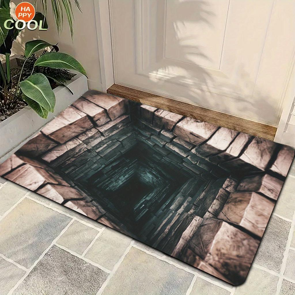 1Pcs Stone Pit Illusion Pattern Floor Mat Modern Kitchen Polyester Rug Non-Slip Colorful Indoor Carpet, For Home Bathroom Bedroom Living Room Decor
